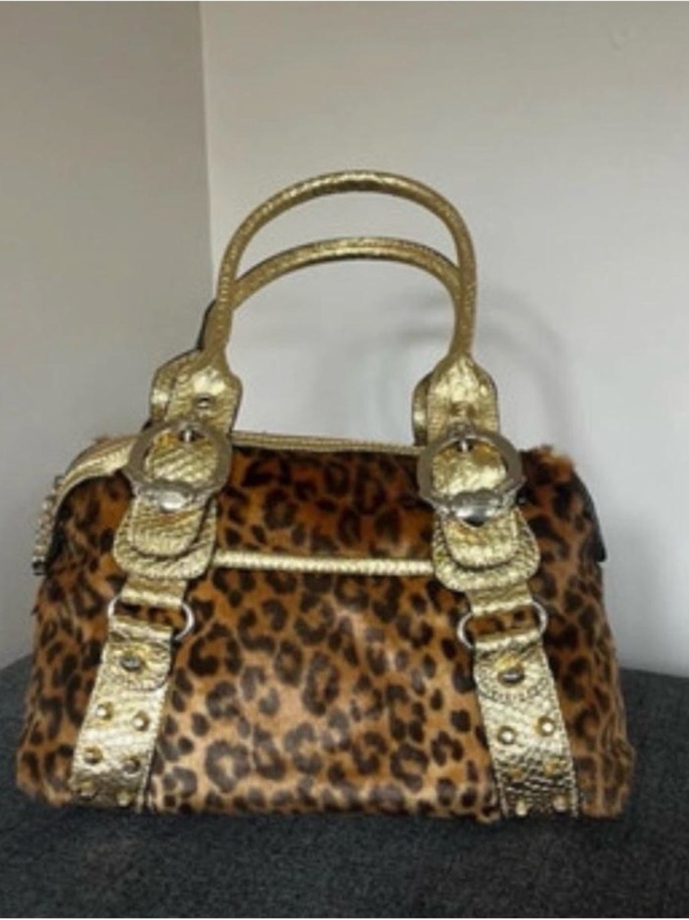 SUPER RARE Kathy Van Zeeland Leopard Print Fur Bag - Picture 2 of 2